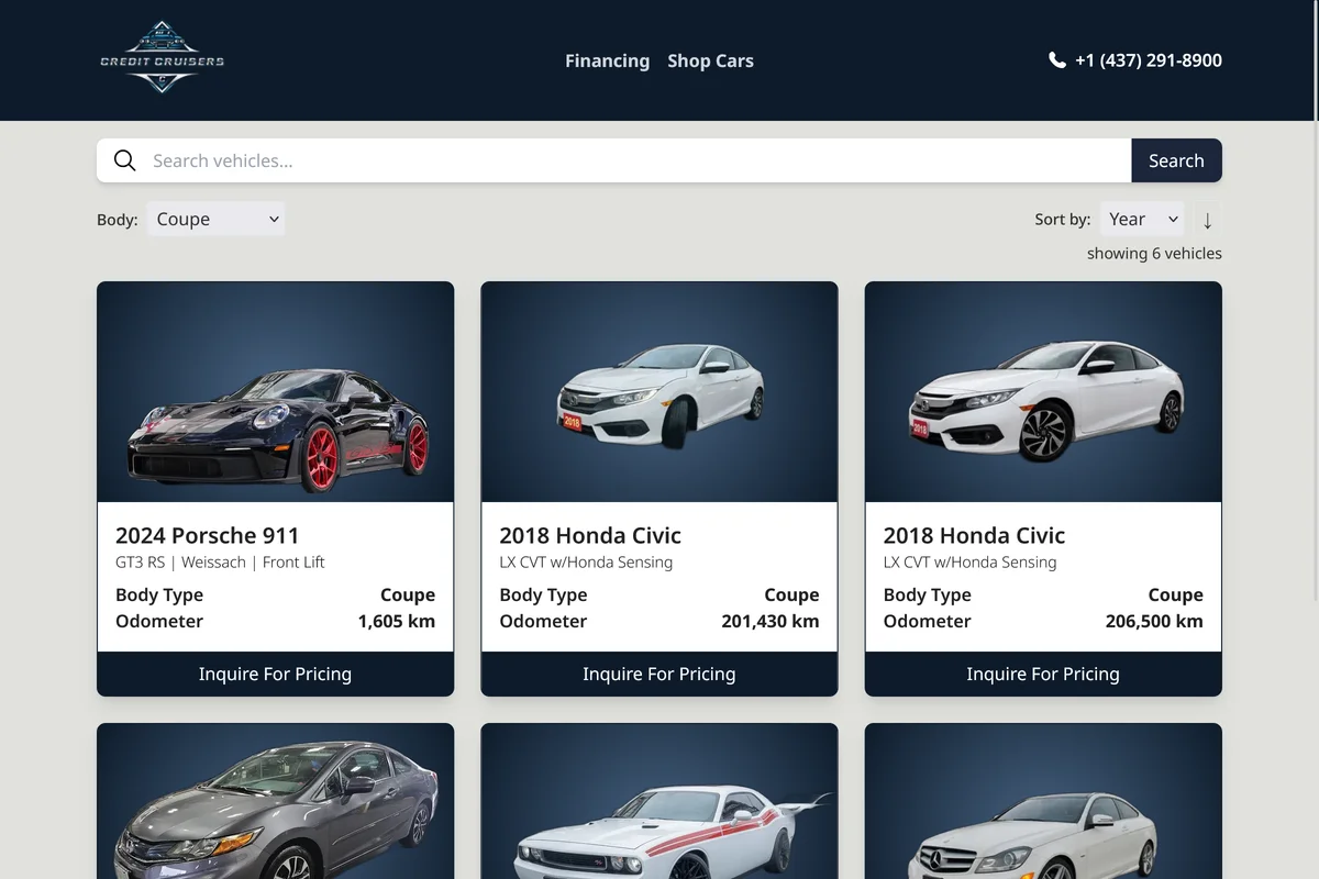 Vehicle inventory as anonymous user screenshot
