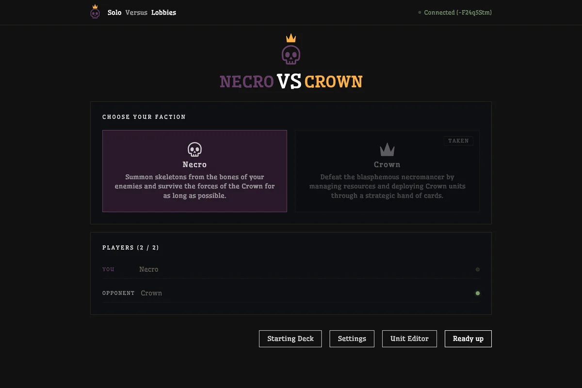 Necro Vs Crown multiplayer lobby screenshot